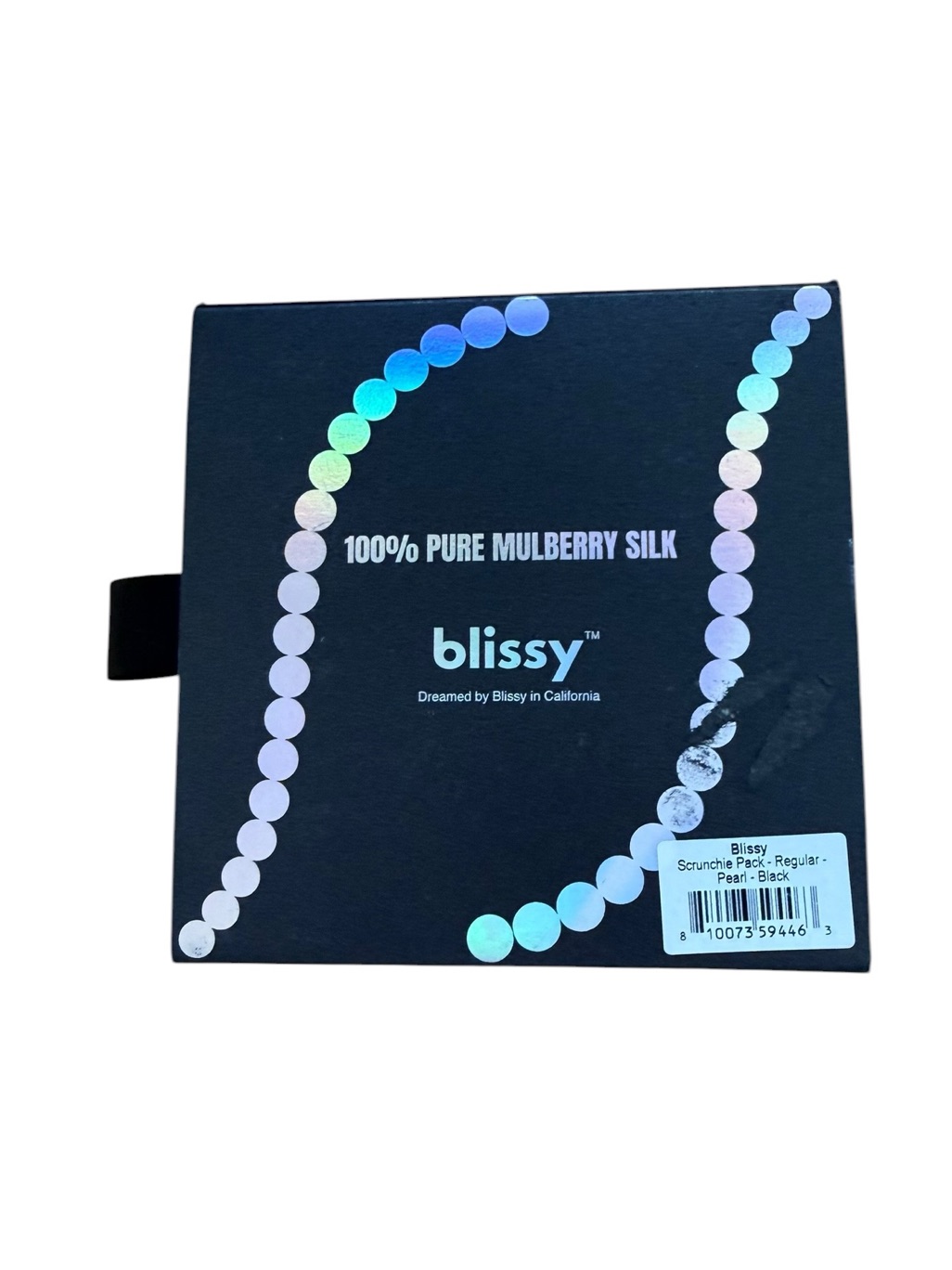 New In Box Blissy’s Pearl & Black 2-Piece Scrunchie Pack 100% Pure Mulberry Silk — image 6 of 7